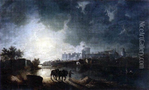Windsor Castle From The River Oil Painting - Henry Pether