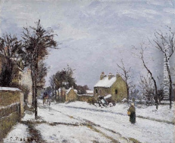 La Route De Versailles A Louveciennes Oil Painting - Camille Pissarro