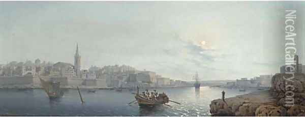 Valetta Harbour, Malta Oil Painting - Natale Gavagnin