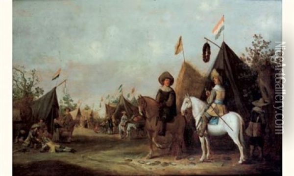 Cavaliers Dans Un Campement Militaire Oil Painting - Salomon van Ruysdael