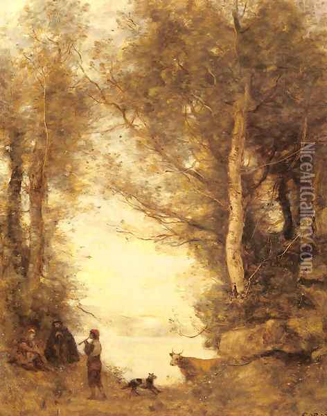 Le Joueur De Flute Du Lac D'Albano Oil Painting - Jean-Baptiste-Camille Corot