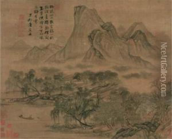 Fishing Under Willow Trees Oil Painting - Tang Yin