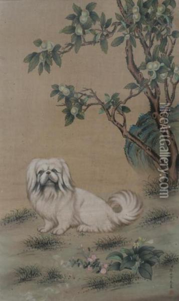 Dog Under Tree Oil Painting - Lang Shih-Ning