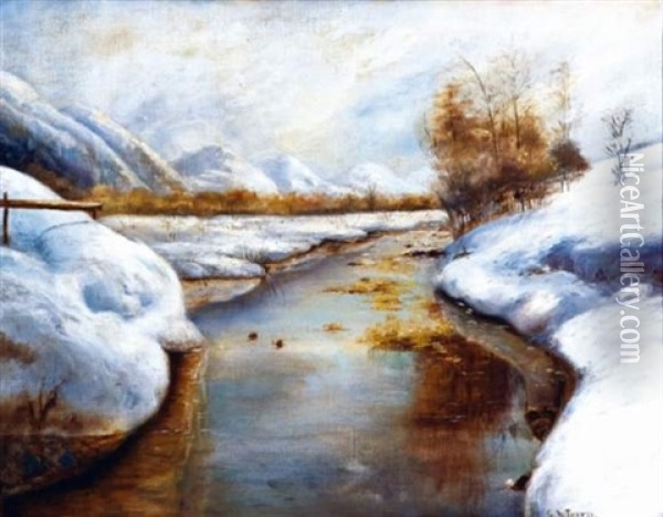 Ruisseau Dans La Neige Oil Painting - George A. Traver