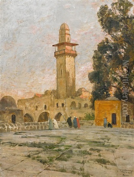 Minarett Auf Dem Tempelberg In Jerusalem Oil Painting - Felix Possart