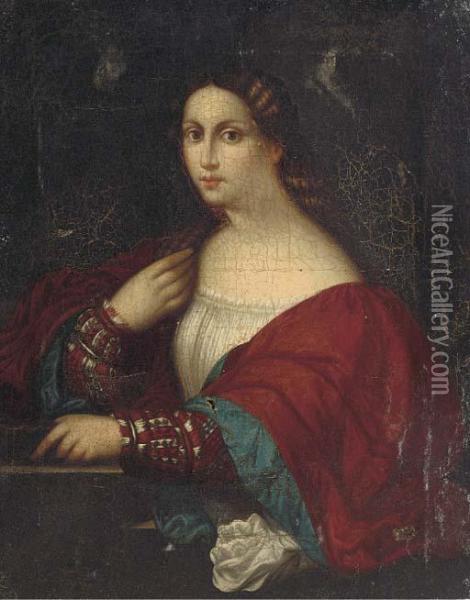 Portriat Of A Lady, Half-length Oil Painting - Tiziano Vecellio (Titian)