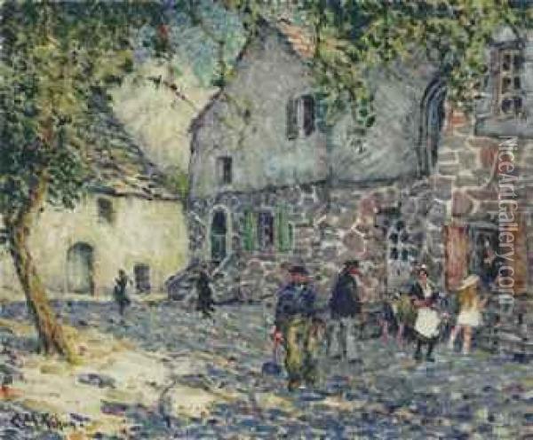 Village Square Oil Painting - Clarence Montfort Gihon