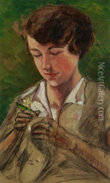 Femme Cousant Oil Painting - Jean Peske