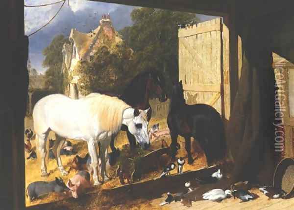 Stableyard at Meopham Park Oil Painting - John Frederick Herring Snr