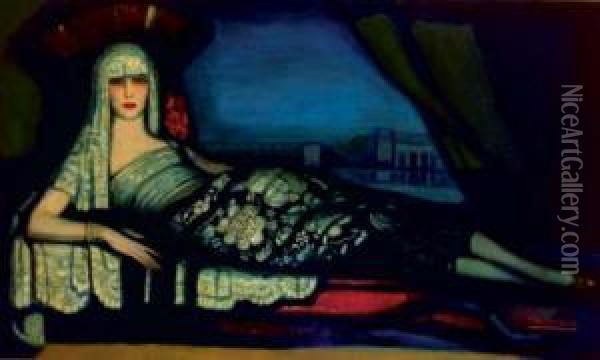 L'espagnole A La Mantille Oil Painting - Federico Beltran-Masses