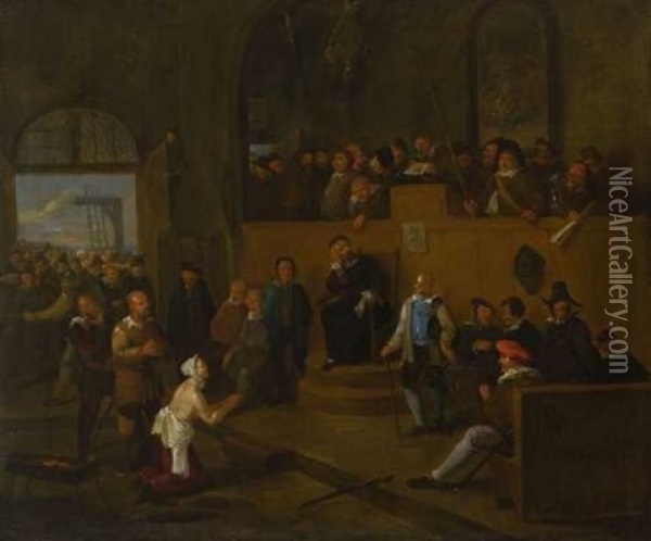 Gerichtsszene Oil Painting - Egbert van Heemskerck the Elder