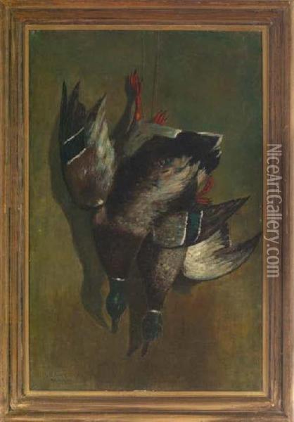Nature Morte: Two Ducks Oil Painting - Louis Kurz