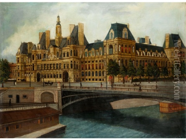Ansicht Des Hotel De Ville, Paris Oil Painting - Louis Vivin