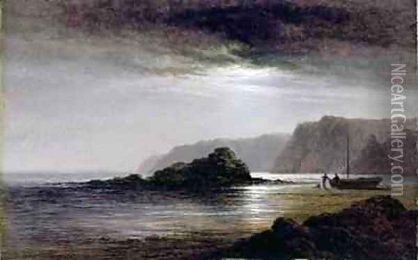 Coastal Landscape by Moonlight Oil Painting - Arthur Gilbert