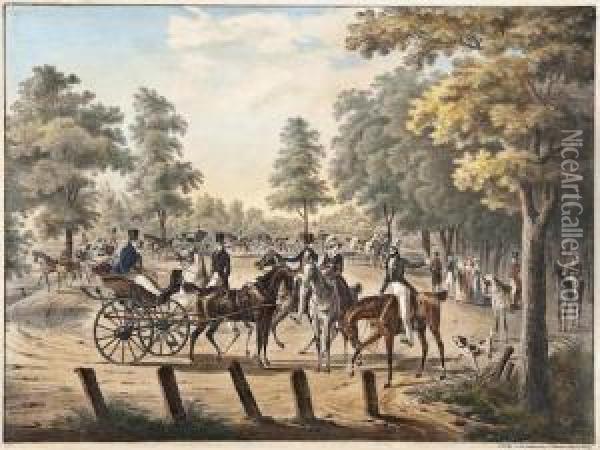 Horse And Carriage Scene Oil Painting - Joseph Trentsensky