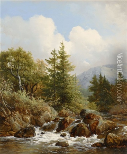 Mittelgebirgslandschaft Mit Einem Wasserfall Oil Painting - Hendrik van de Sande Bakhuyzen
