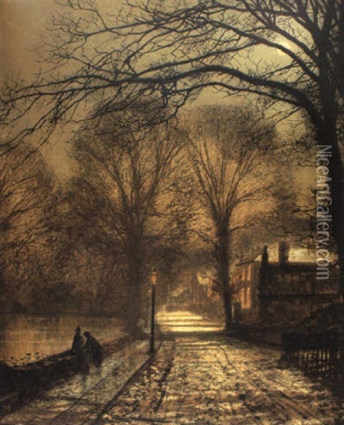 A Moonlit Country Road Oil Painting - John Atkinson Grimshaw