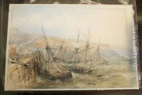 Shipping Wrecking Off Brixham Oil Painting - Joseph Newington Carter