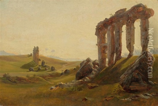 Campagnalandschaft Mit Ruinen Bei Rom Oil Painting - Johann Jakob Frey