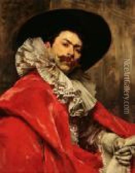Cavalier In Red Oil Painting - Ferdinand Victor Leon Roybet