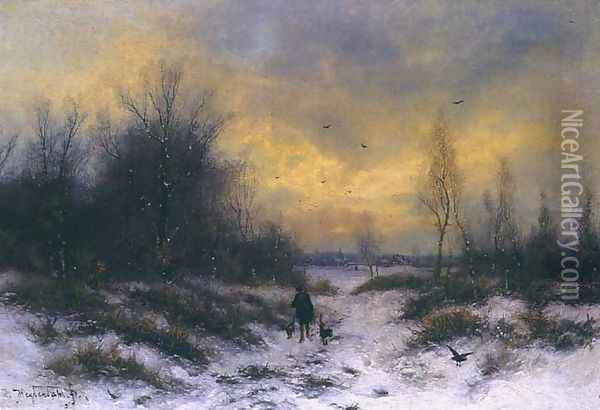 Winter Landscape with a Hunter Oil Painting - Friedrich Josef Nicolai Heydendahl
