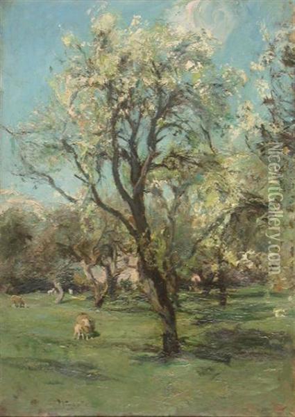 Sheep Beneath Blossoming Trees Oil Painting - James Lawton Wingate