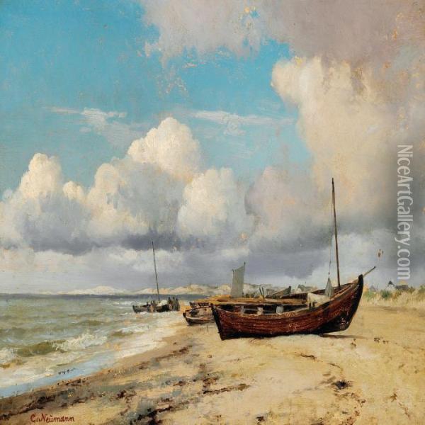 Boats On The Beach, Skagen Oil Painting - Carl Johan Neumann