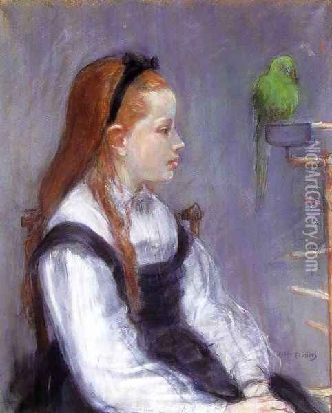 Young Girl With A Parrot Oil Painting - Berthe Morisot