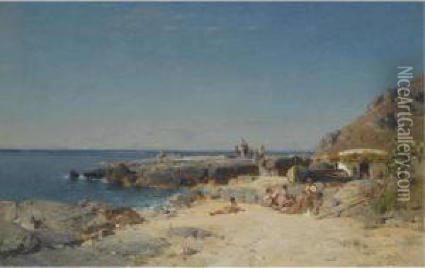 Marina Piccola, Capri Oil Painting - Rudolf Heinrich Schuster