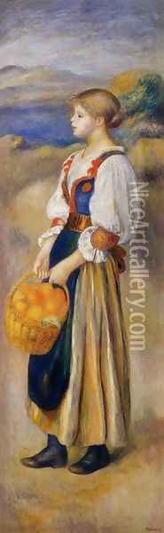 Girl With A Basket Of Oranges Oil Painting - Pierre Auguste Renoir