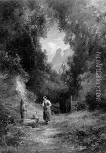 Die Junge Sennerin Am Brunnen Oil Painting - Willy Moralt