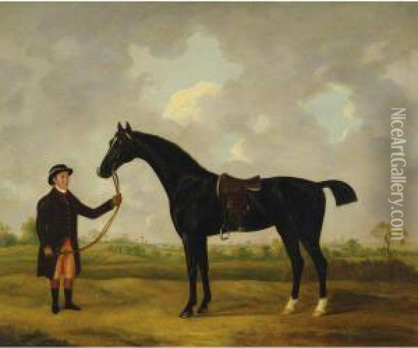 Horse And Groom In A Landscape Oil Painting - J. Francis Sartorius