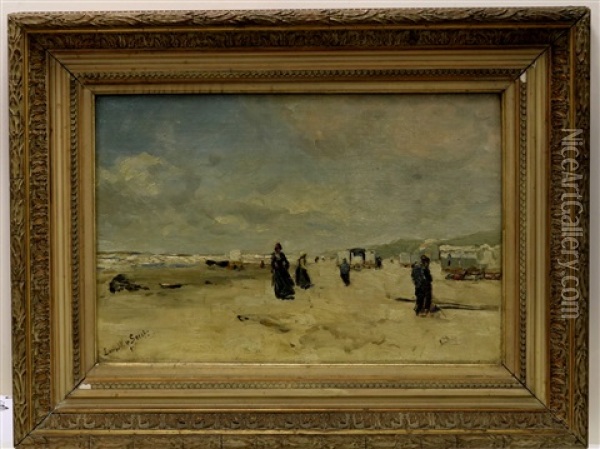 Figuren En Badkoetsen Op Zonnig Strand Oil Painting - Louis Willem Van Soest