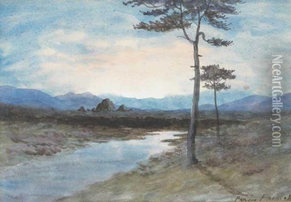 Bog River With View Of The Twelve Pins,county Galway Oil Painting - William Percy French