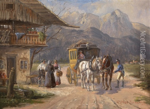 Halt Der Postkutsche Oil Painting - Ludwig Mueller-Cornelius