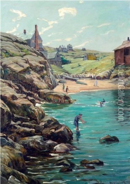 Swim Beach, Monhegan Oil Painting - Robert Van Vorst Sewell