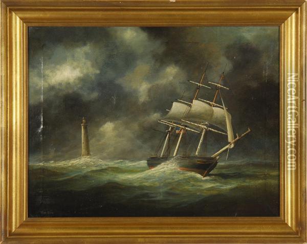 Ship Off Minot's Light Oil Painting - Clement Drew