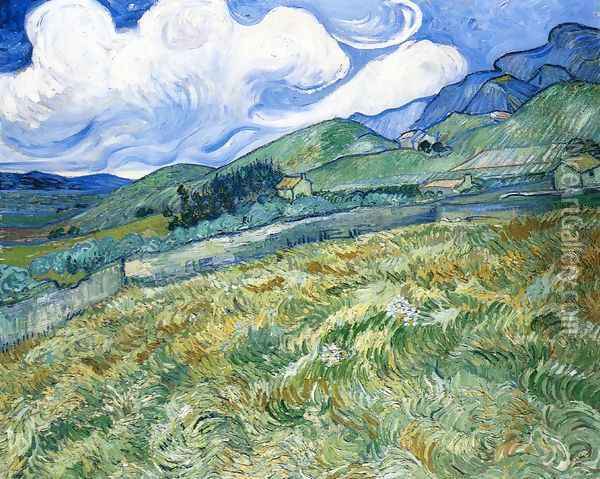 Wheatfield with Mountains in the Background Oil Painting - Vincent Van Gogh