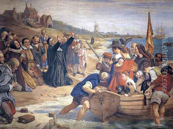 The Embarkation of the Pilgrim Fathers for New England Oil Painting - Charles West Cope