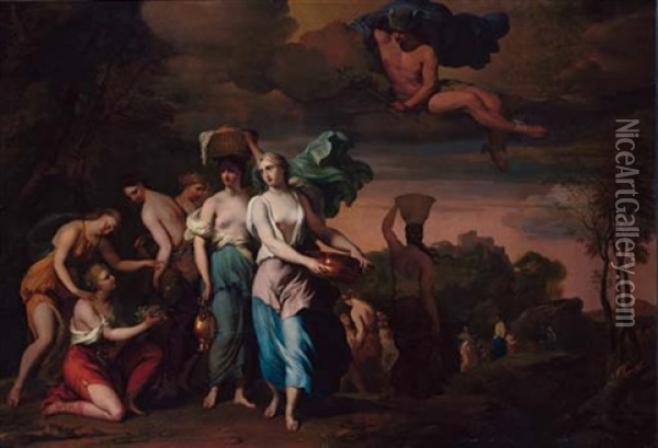 Mercury Watching Pandrosus, Herse And Aglauros Oil Painting - Barend Graat