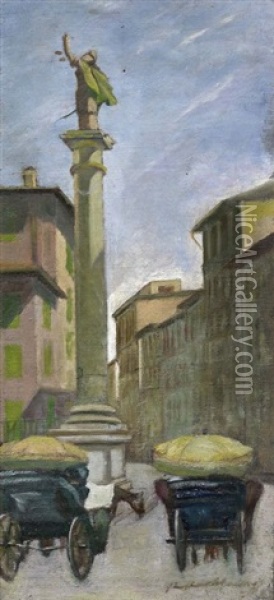 Piazza Santa Trinita, Firenze Oil Painting - Raffaello Gambogi