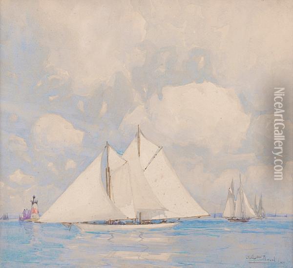 Big Cutters In Light Airs Oil Painting - Albert Henry Fullwood