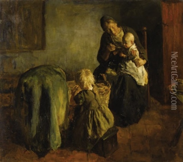 Dutch Family In An Interior Oil Painting - Jacob Simon Hendrik Kever
