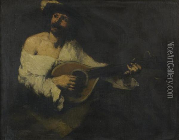 The Mandolin Player Oil Painting - Theodule Augustine Ribot