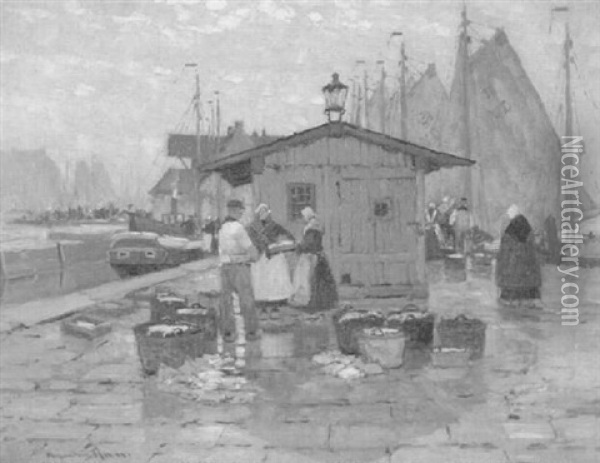 Fischmarkt Im Hafen Oil Painting - Alexander Rau