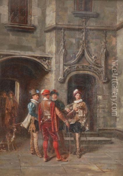 Minstrelsin A Courtyard Oil Painting - Louis Georges Brillouin