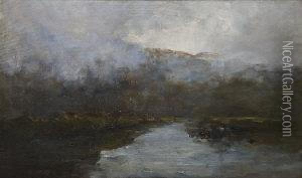 Misty River Landscape Oil Painting - Nathaniel R.H.A. Hone Ii,