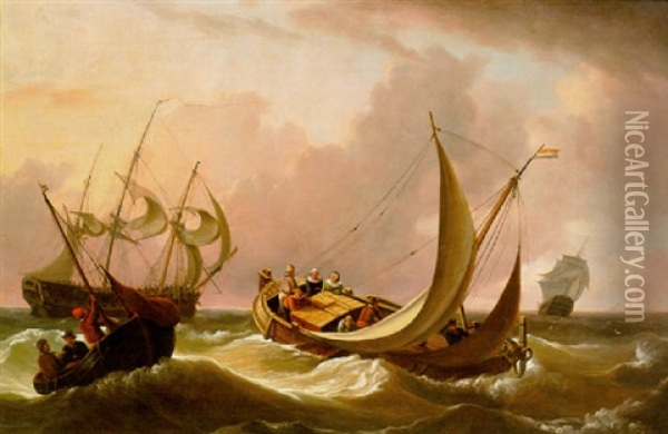 Dutch Shipping In Heavy Seas Oil Painting - Charles Martin Powell