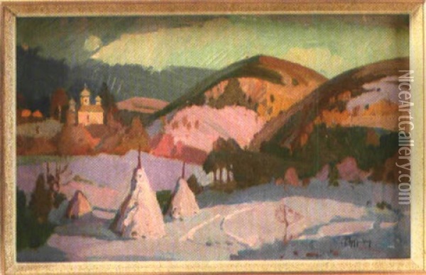 Winterlandschaft Mit Orthodoxer Kirche Oil Painting - Jakub Pfefferberg