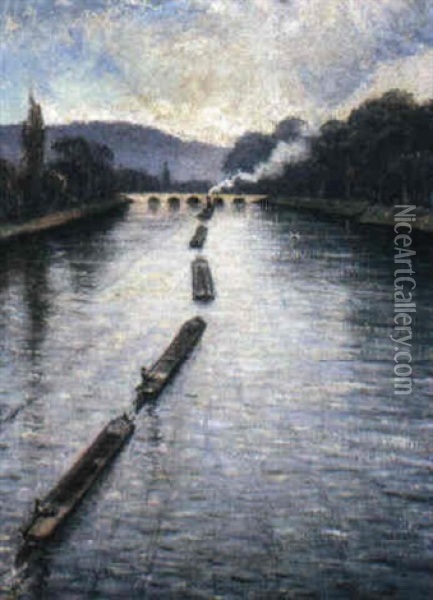 Barges At Biancourt Oil Painting - Christopher Richard Wynne Nevinson